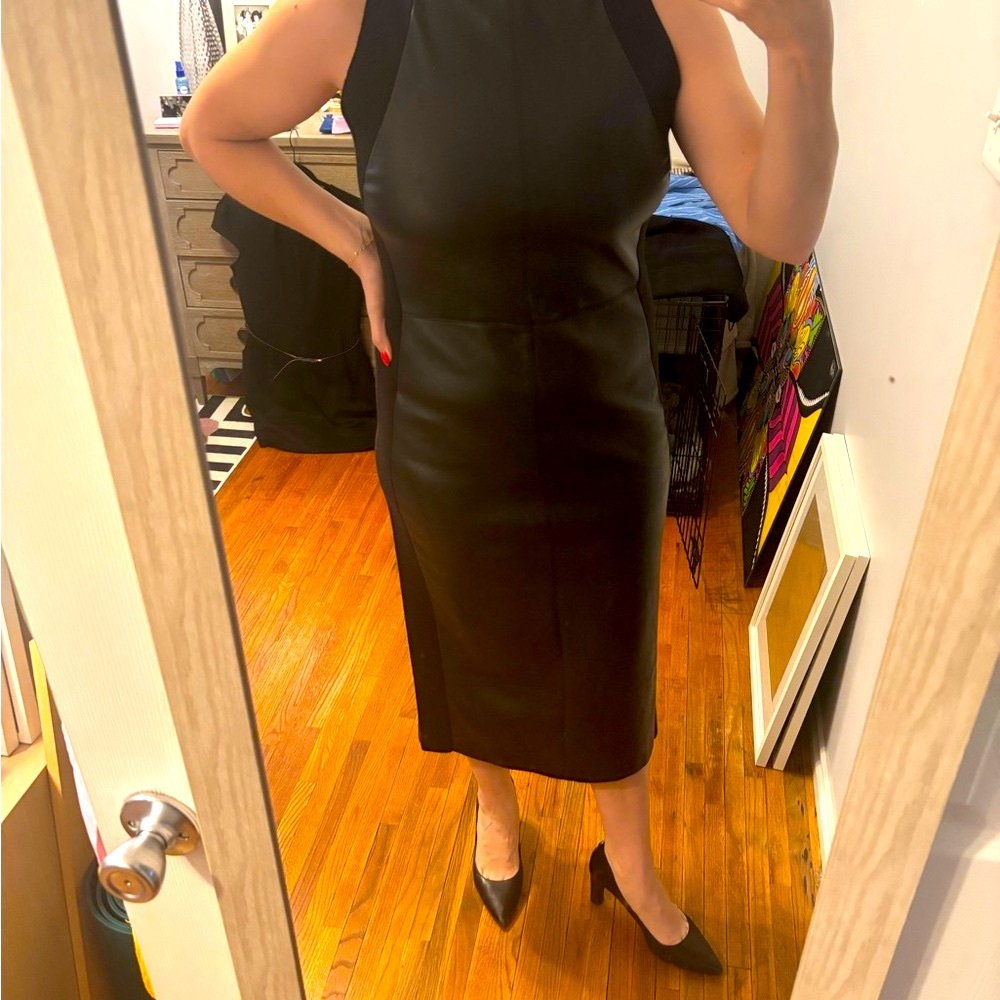 Ann Taylor Black Midi Faux Leather Dress